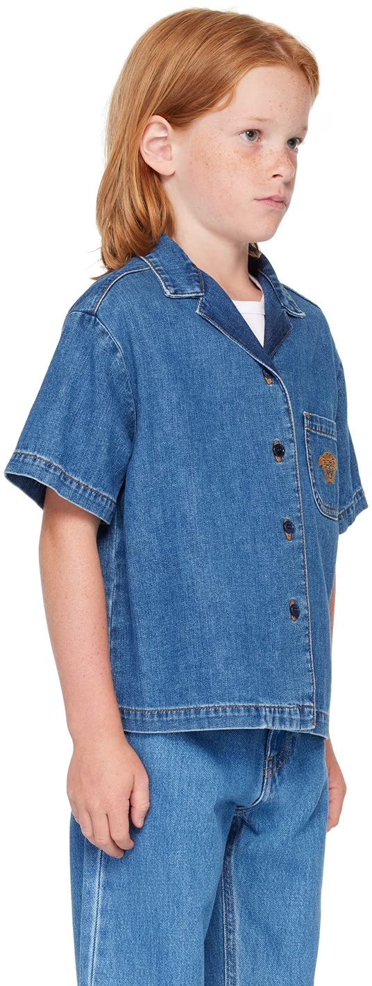 Versace Medusa Head-motif Denim Shirt In Blue