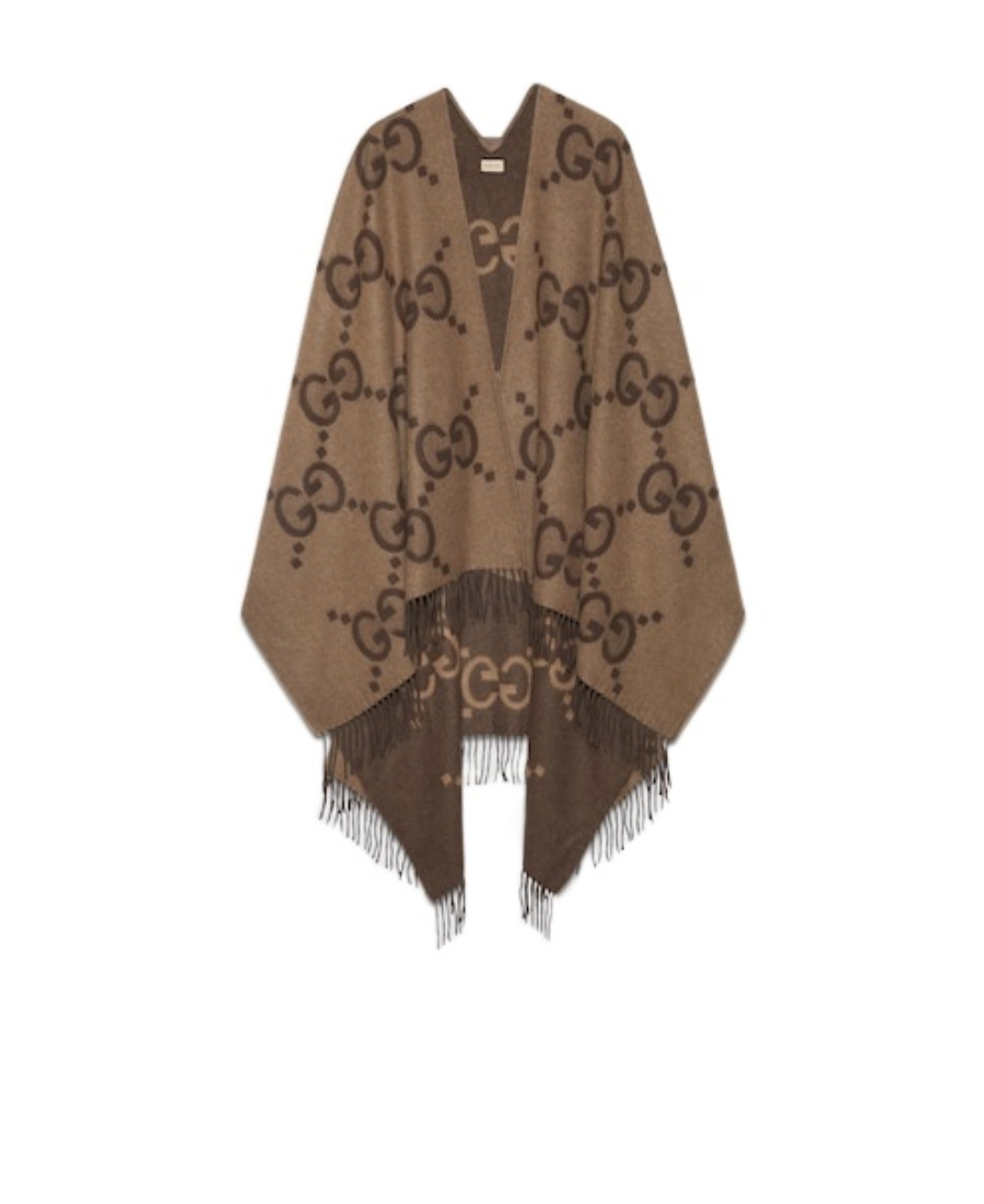 Gucci Reversible Jumbo Gg Cashmere Cape In Brown