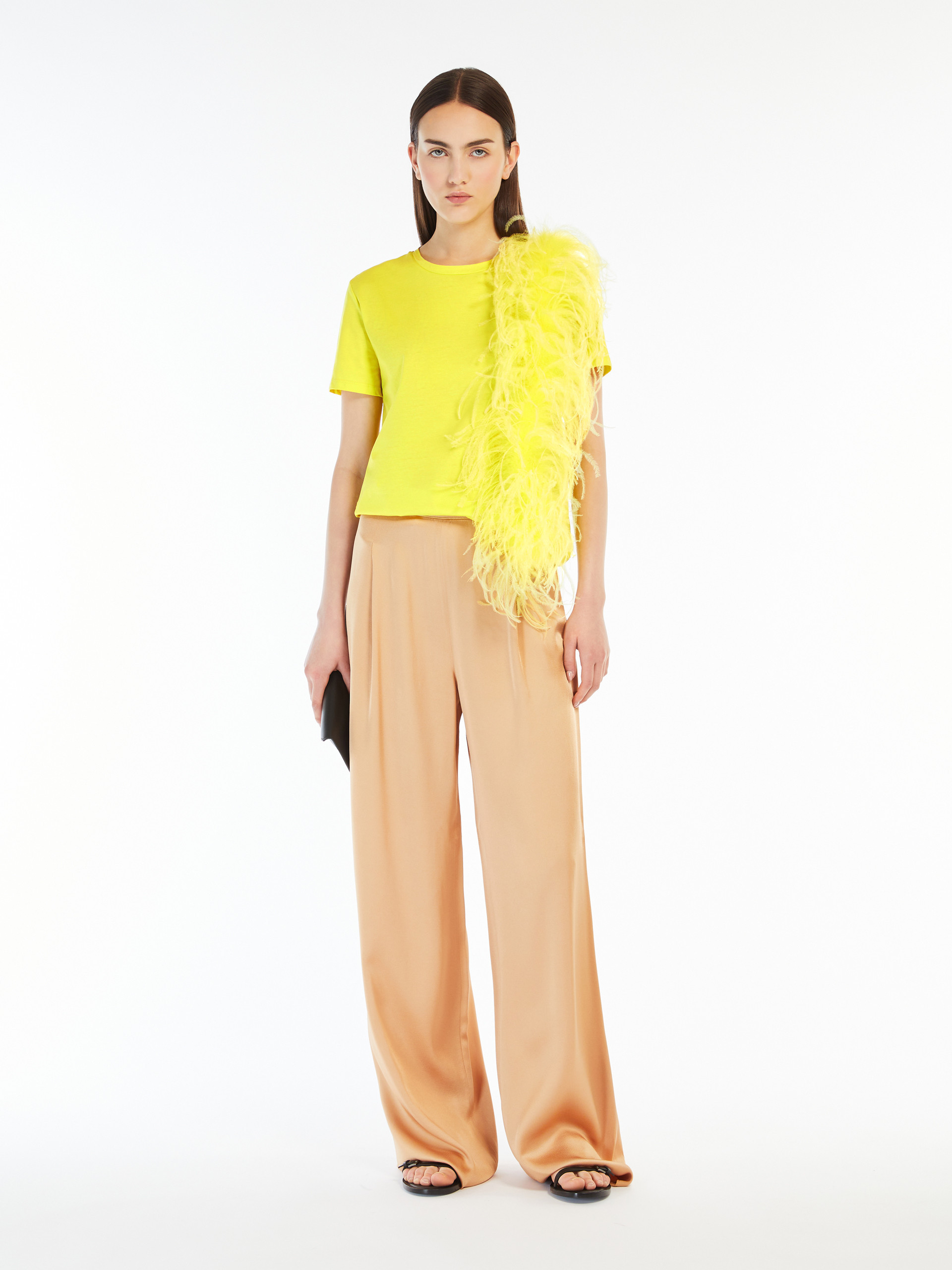 Max Mara Feather Detail Jersey T-shirt In Yellow
