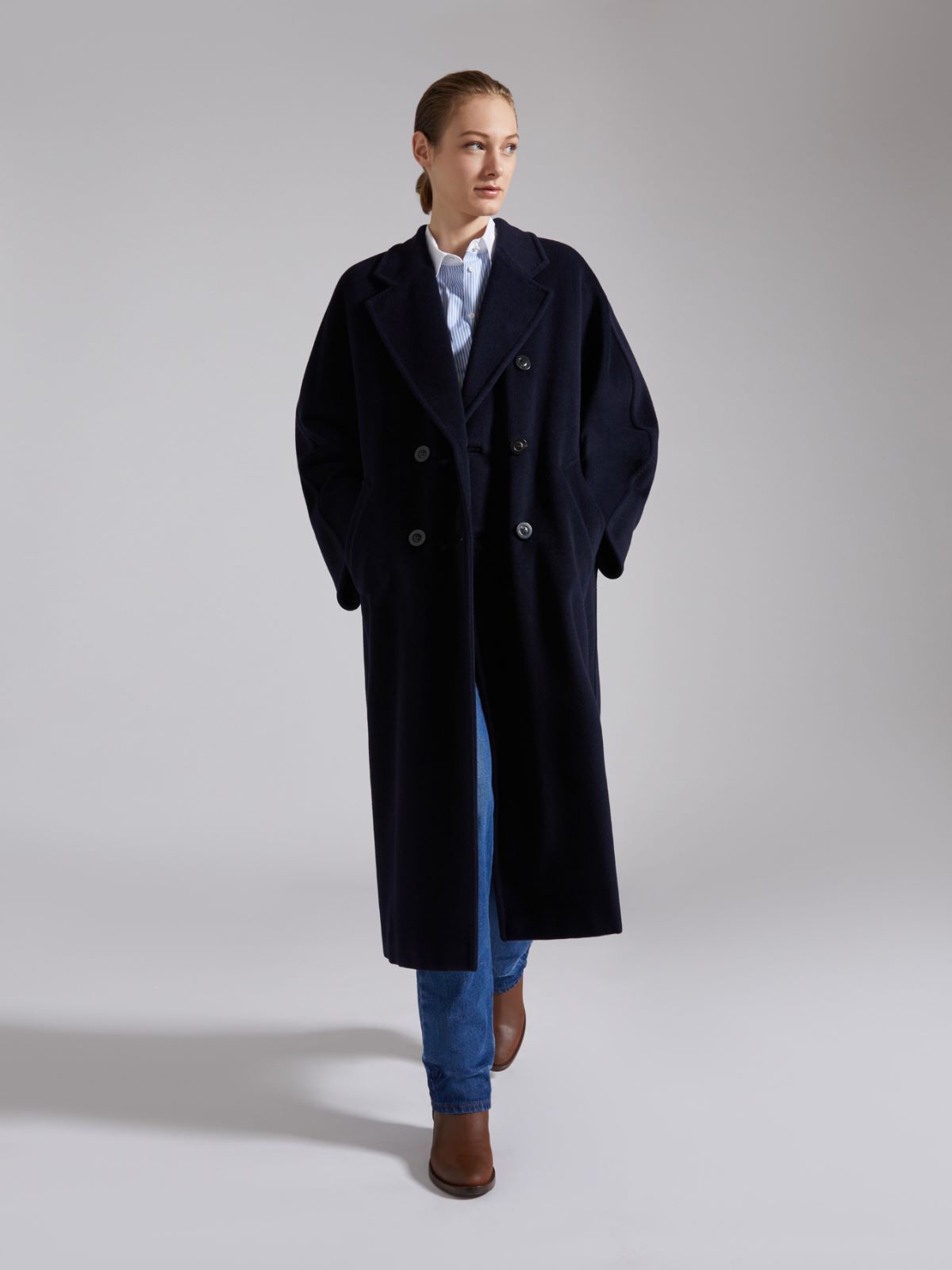 Max Mara Roseto Midi Coat In Alpaca And Wool Black In Black