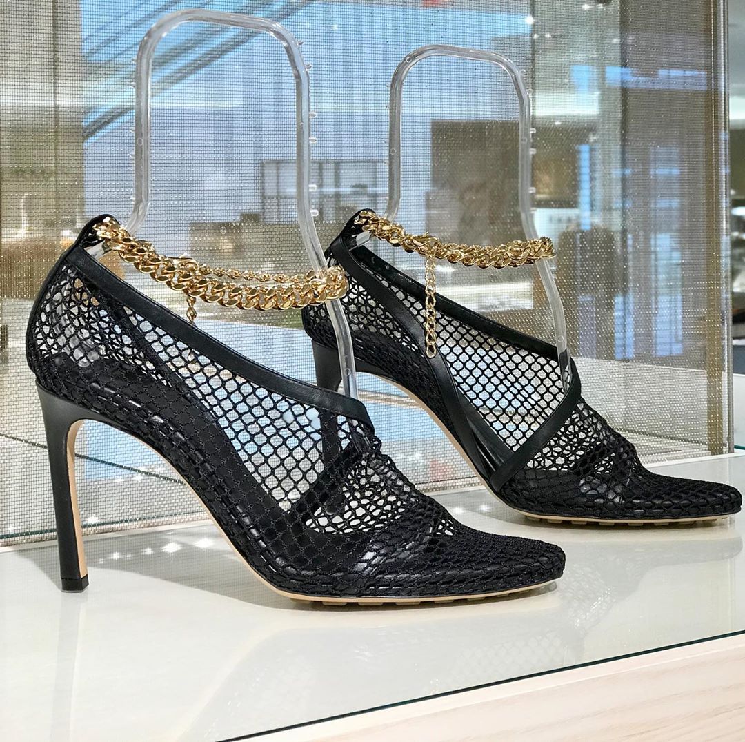 Shop Bottega Veneta Chain-trimmed 100mm Mesh Sandals In Black