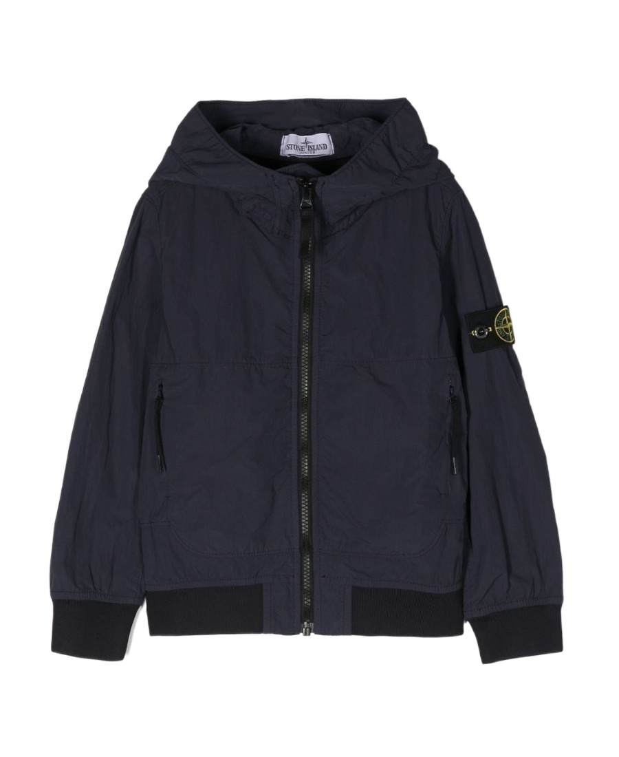 Stone Island Crinkled-finish Hooded Jacket In Blue