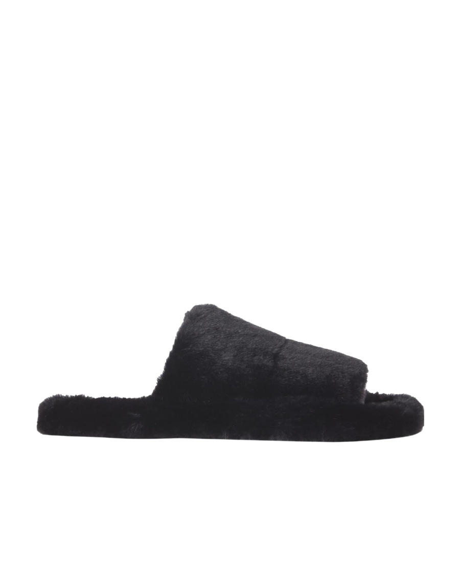 Dolce & Gabbana Faux Fur Slides In Black