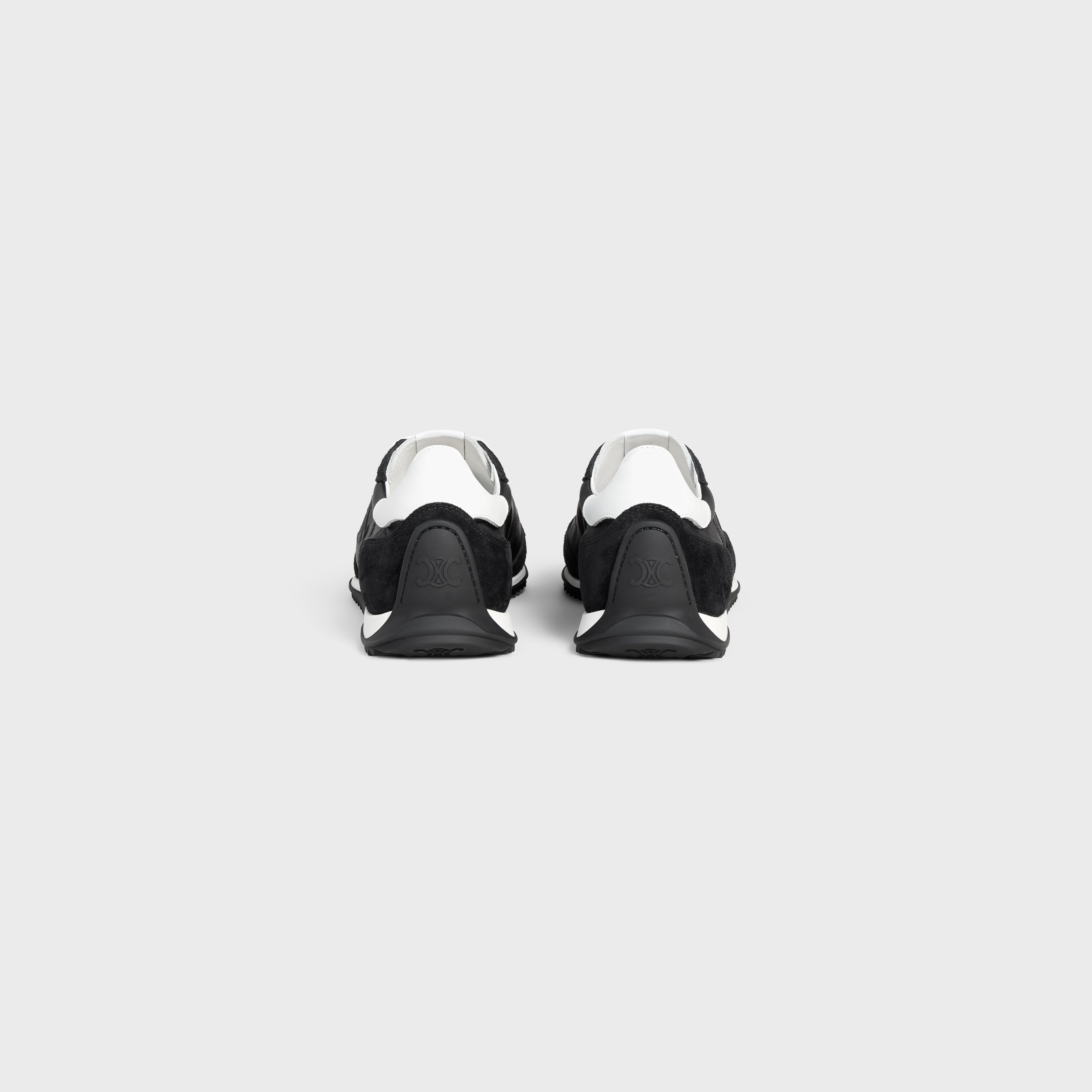 Celine Racer Low Lace-up Sneaker With Triomphe In Nylon, Suede Calfskin And Calfskin In Black