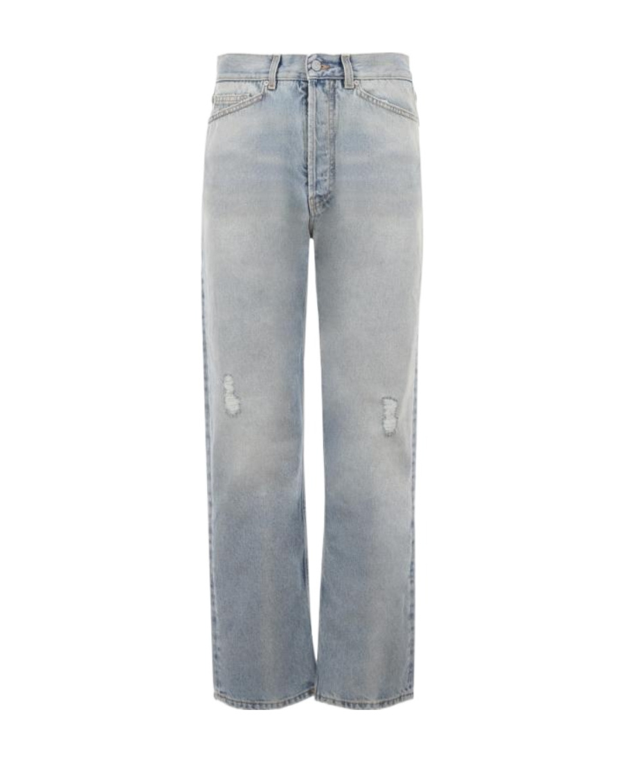 Palm Angels Loose-fit Jeans In Blue Denim With Pa Monogram In Gray