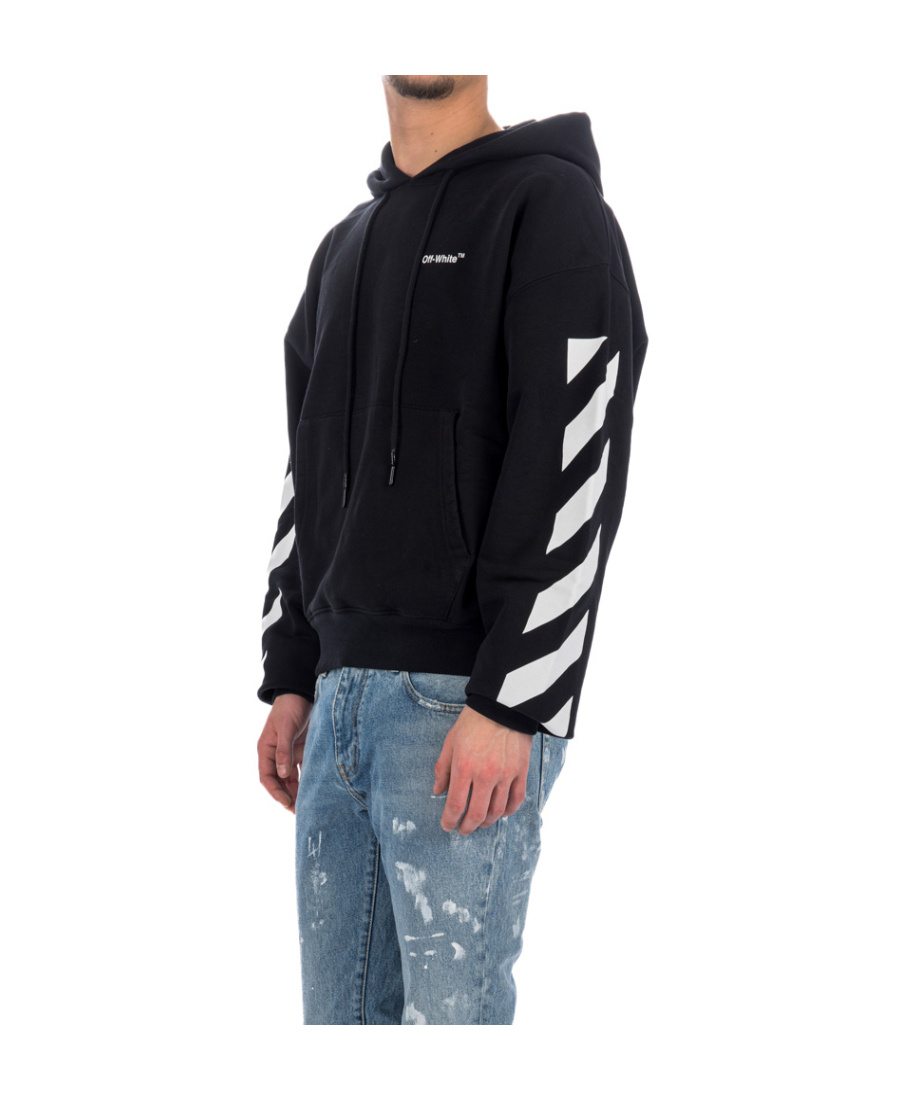 Off-white Brand-embroidery Kangaroo-pocket Relaxed-fit Cotton-jersey Hoody In Black