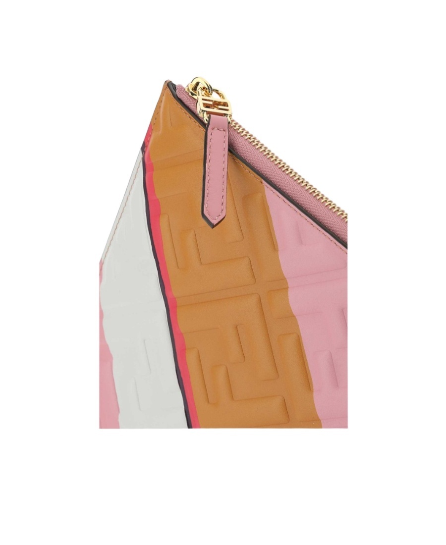 Fendi Logo Diagonal Stripe Handbag In Brown