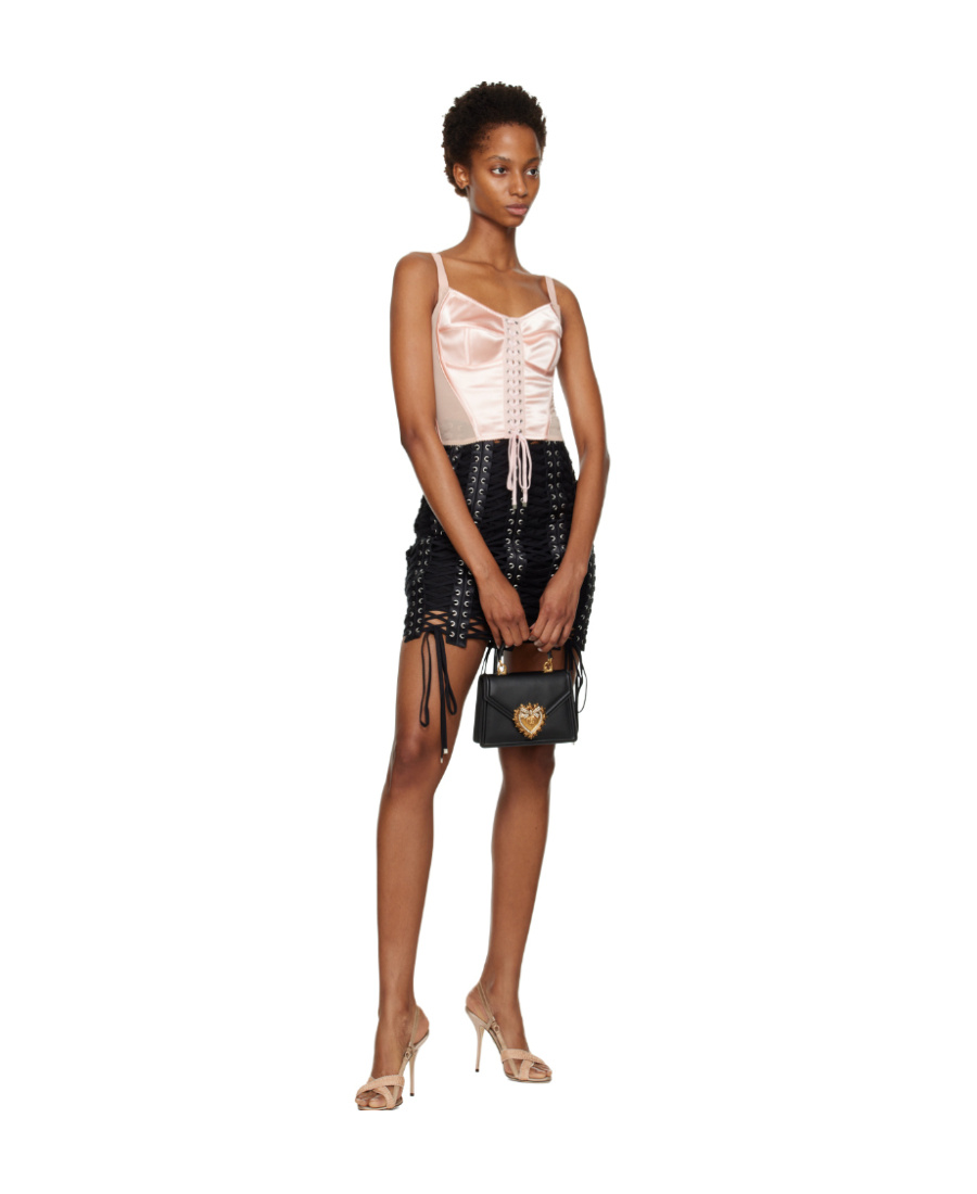 Dolce & Gabbana Logo Lace-up Skirt In Brown