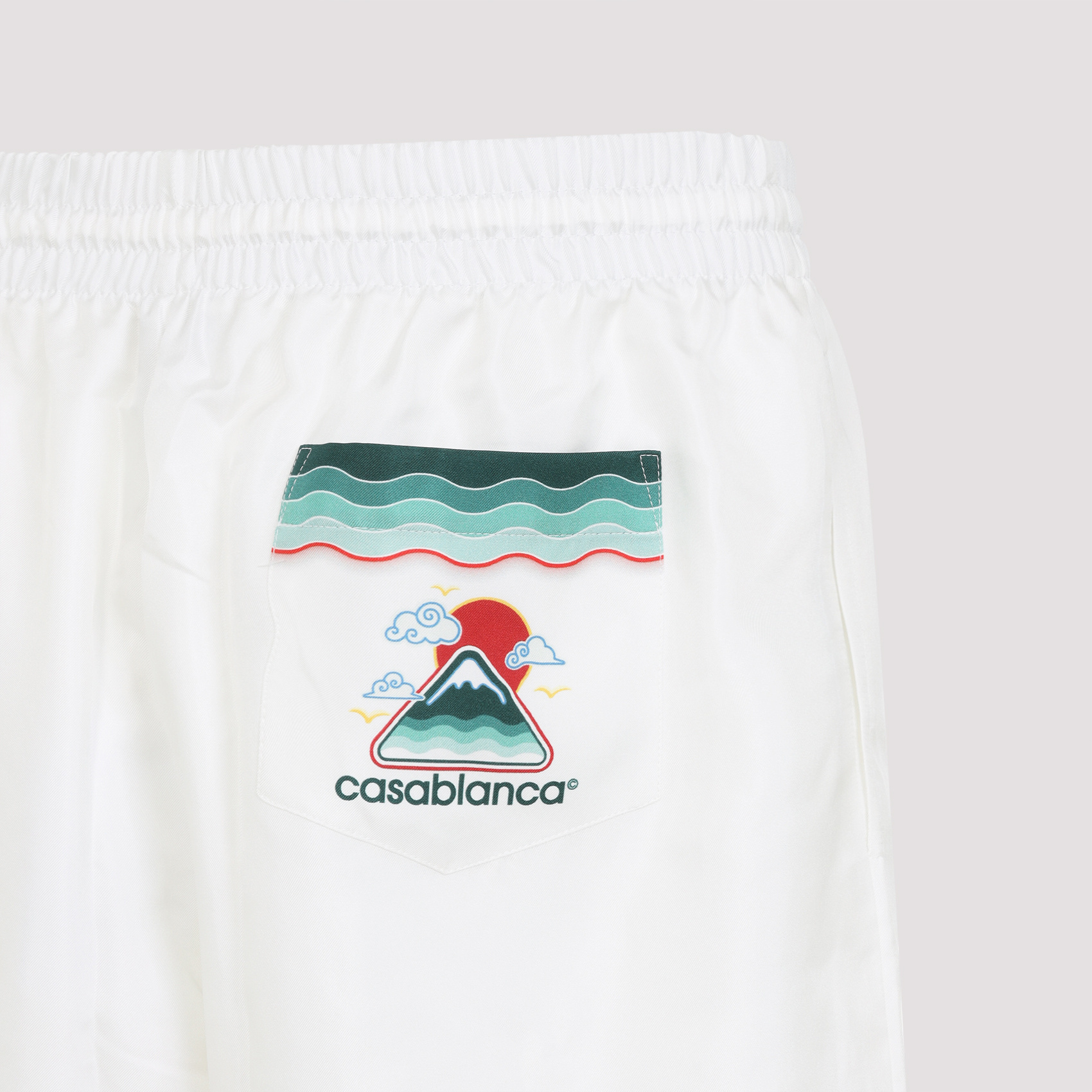 Casablanca Silk Twill Drawstring Shorts With Graphic Print In White