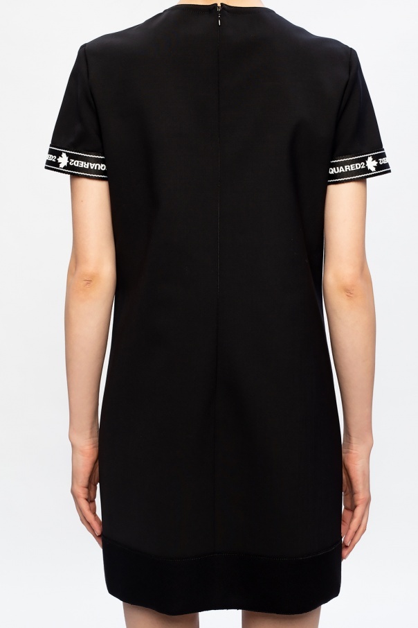 Dsquared2 Logo Sports Virgin Wool Blend T-shirt Dress In Black