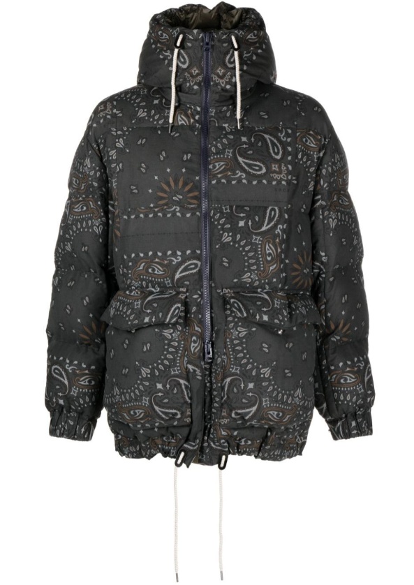 Sacai Bandana-print Padded Jacket In Black