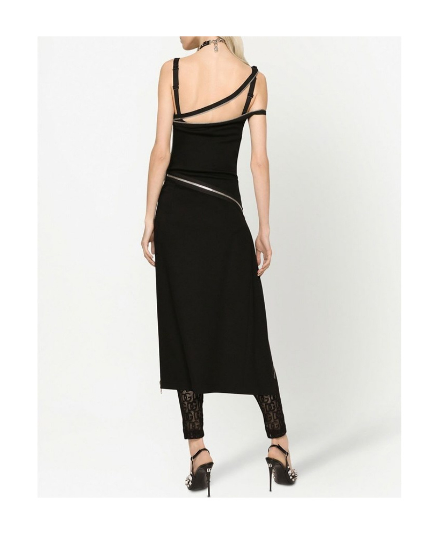 Dolce & Gabbana Asymmetric Zip-detail Midi Dress In Black