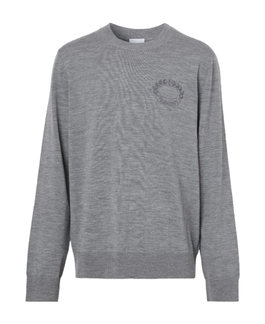 Burberry Crest-embroidered Wool Jumper In Gray