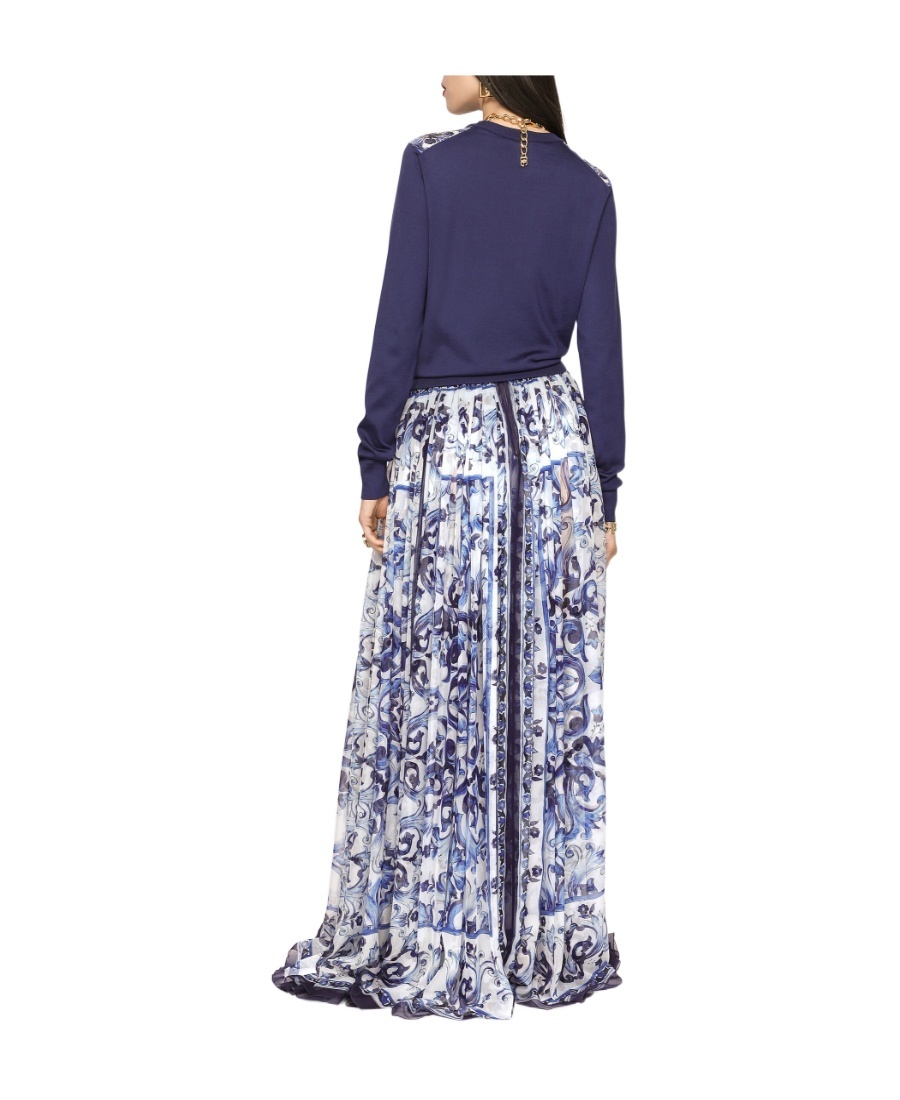 Dolce & Gabbana Printed Silk Crewneck Sweater In Blue