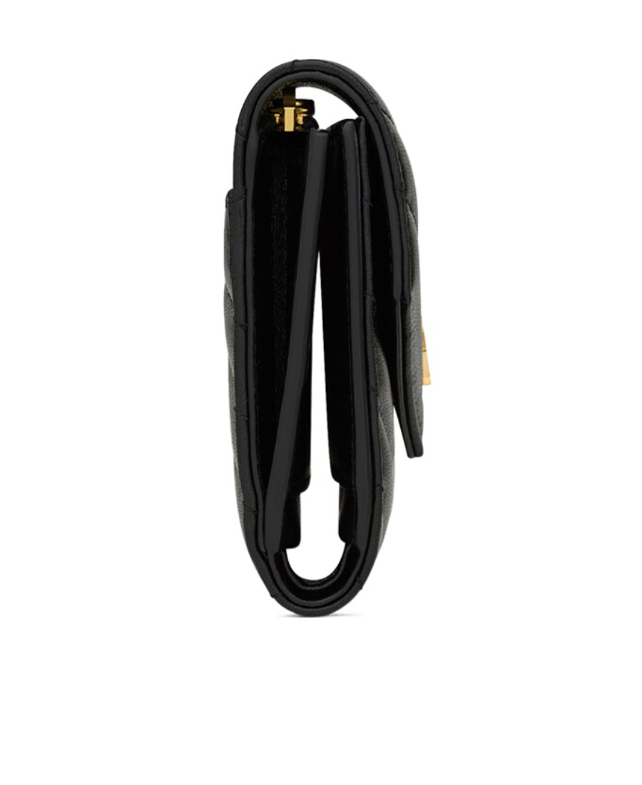 Saint Laurent Quilted Chevron Pattern Trifold Wallet In Black