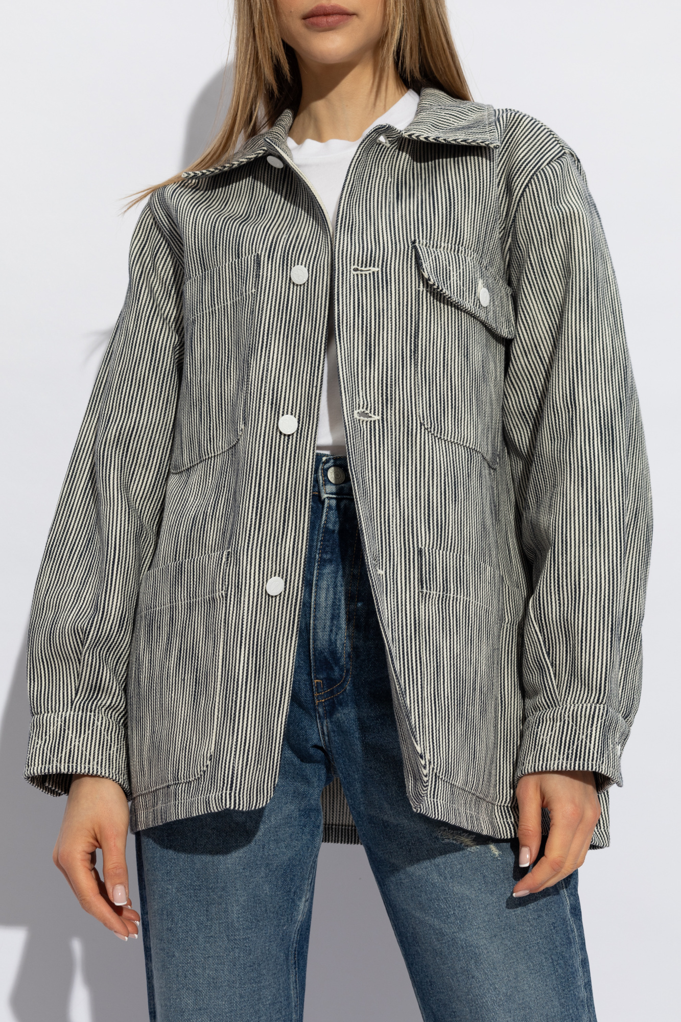 Apc A.p.c. Striped Pattern Shirt Jacket In Gray