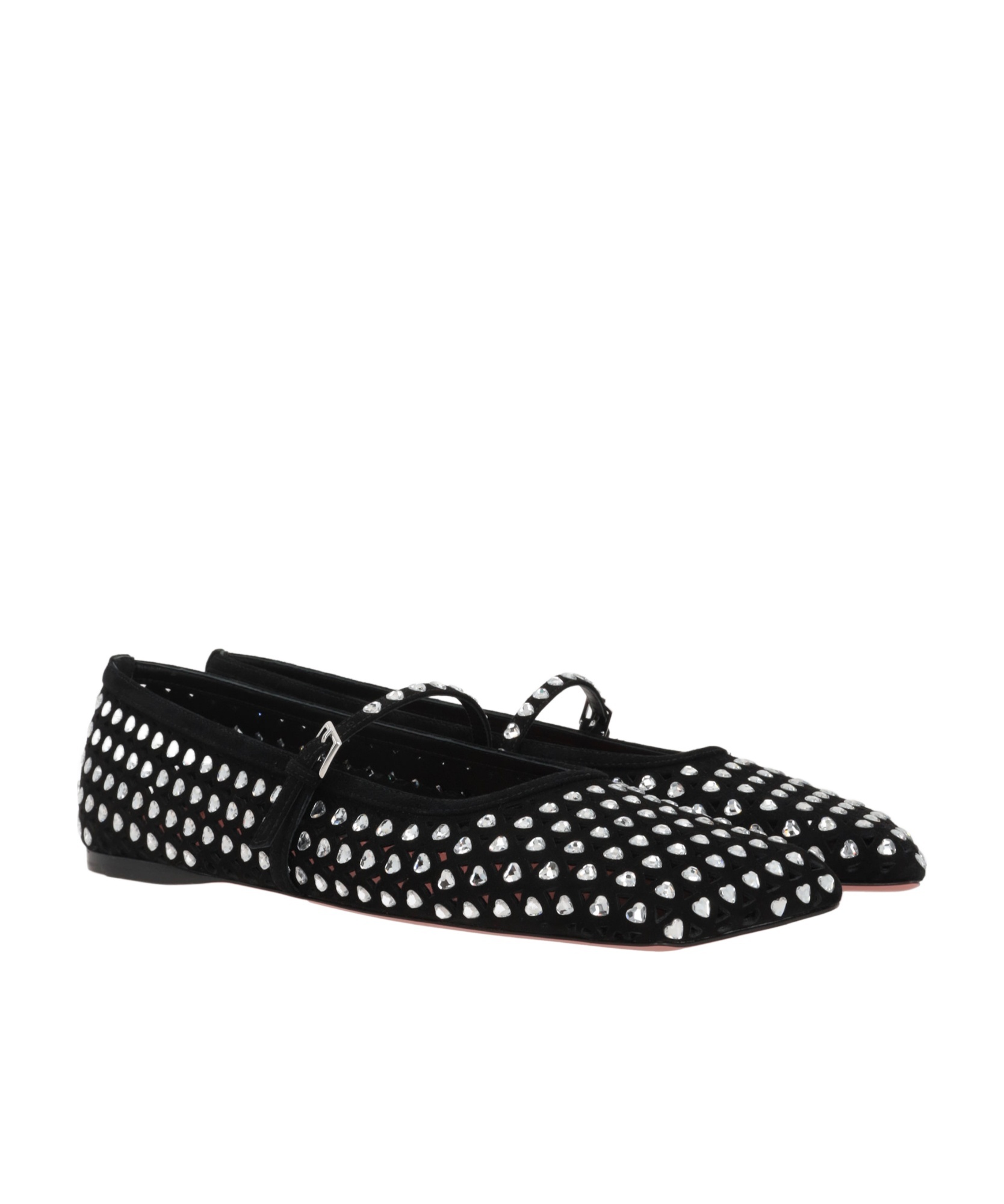 Amina Muaddi Ane Crystal Heart Flat Ane Blawhicry In Black