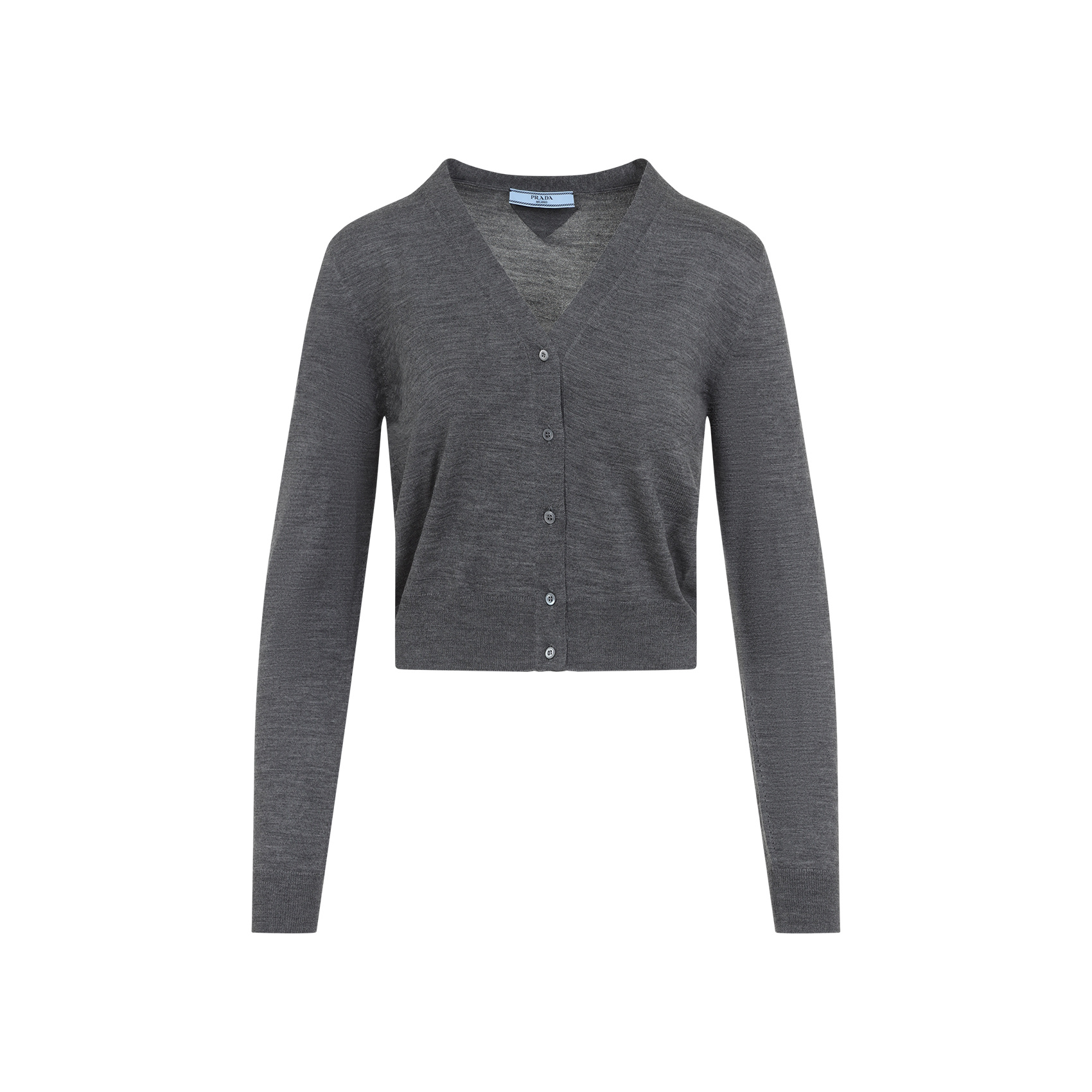 Shop Prada Wool Cardigan In Gray