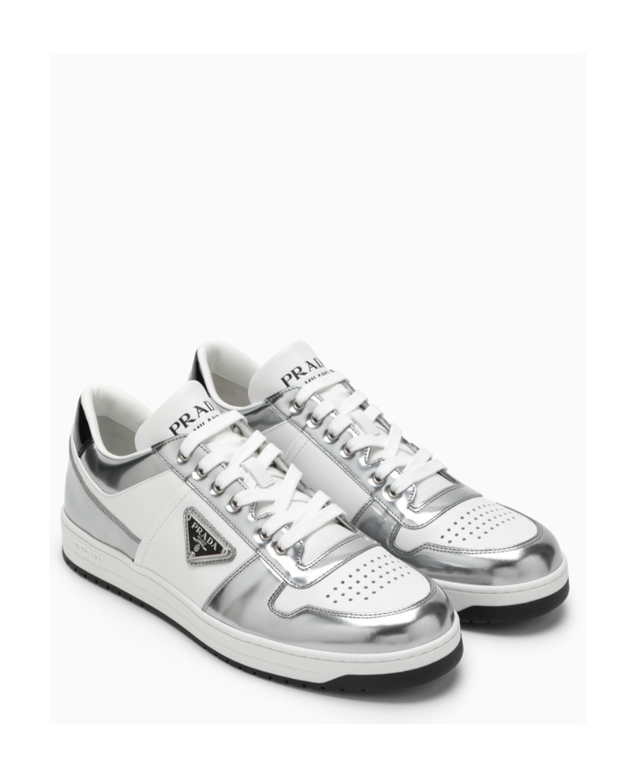 Prada Men's Downtown Leather Low-top Sneakers In White