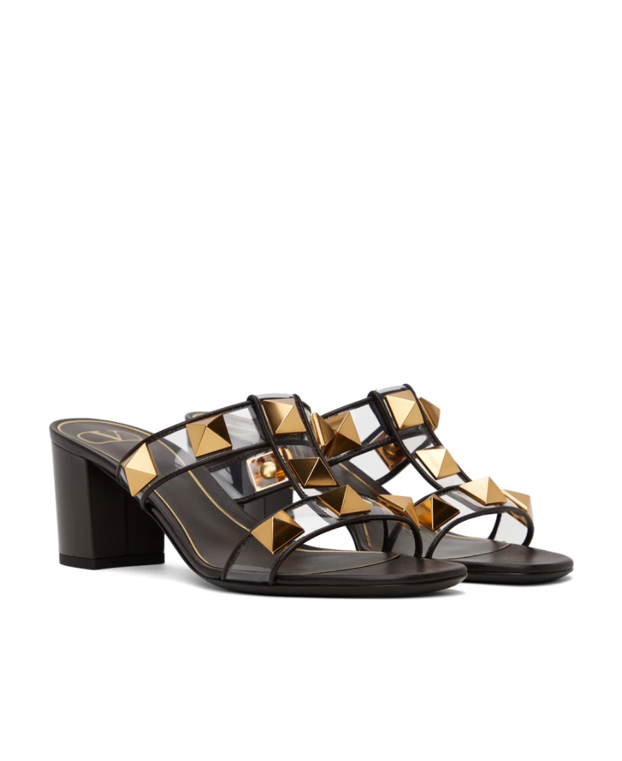 Valentino Brown Roman Stud Sandals In Black