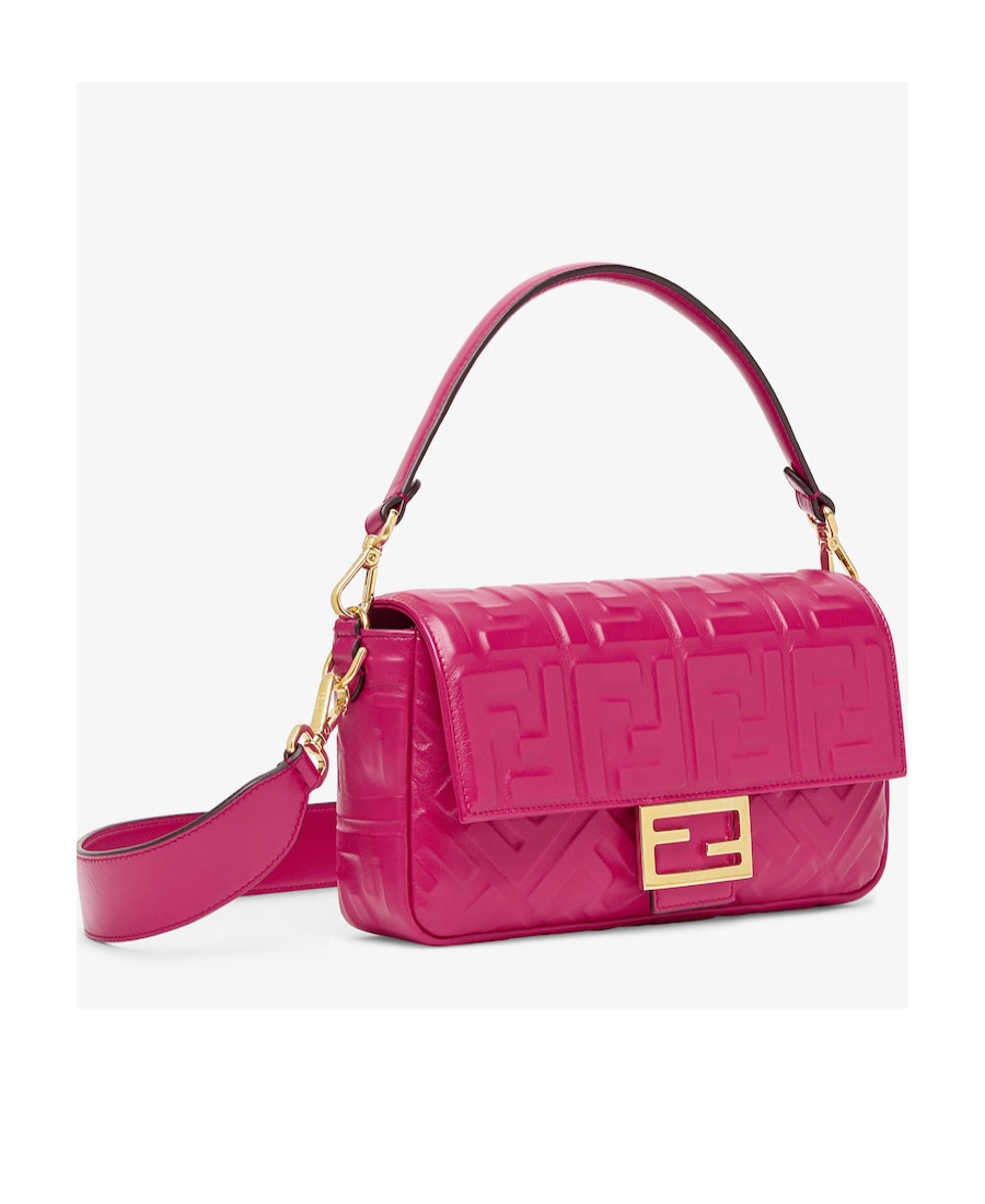 Fendi Baguette Embossed Ff Shoulder Bag In Pink