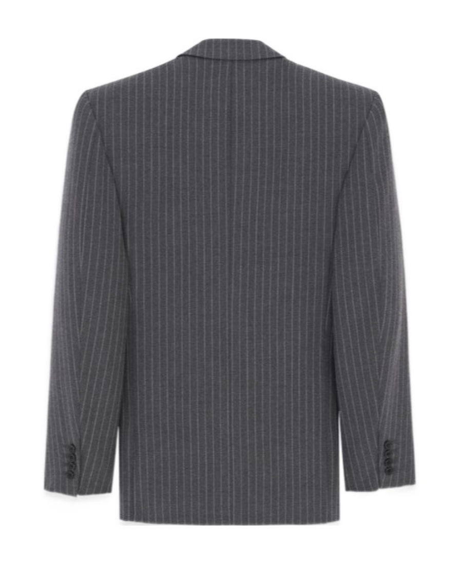 Saint Laurent Classic Pinstripe Double Breasted Blazer In Gray