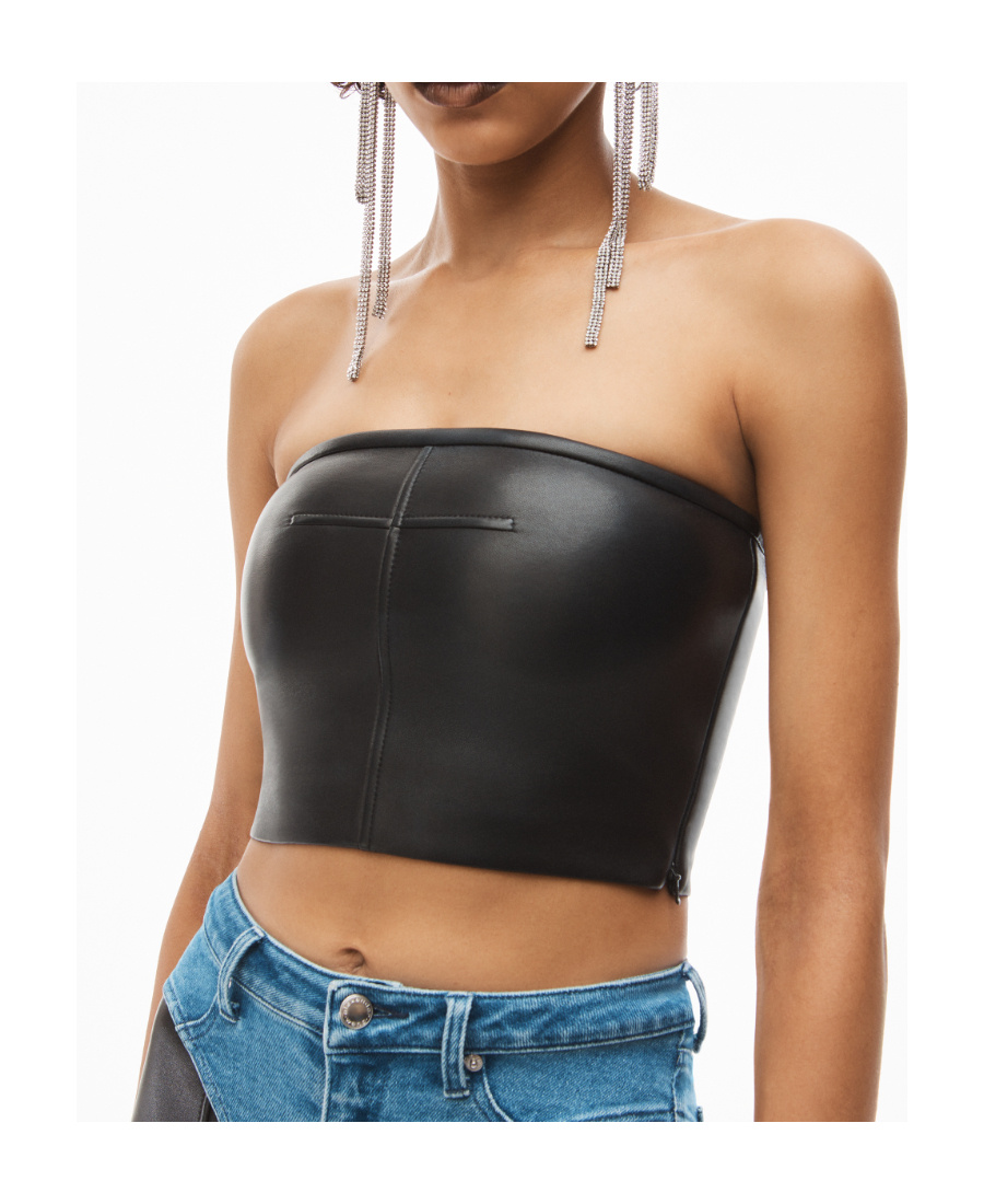 Alexander Wang Leather Bodycon Tube Top In Black