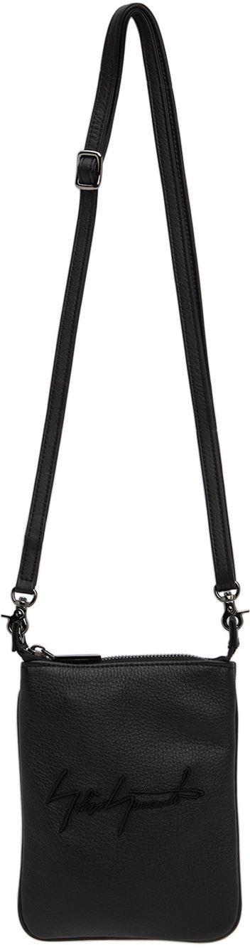 Yohji Yamamoto Logo-embroidered Leather Shoulder Bag In Black