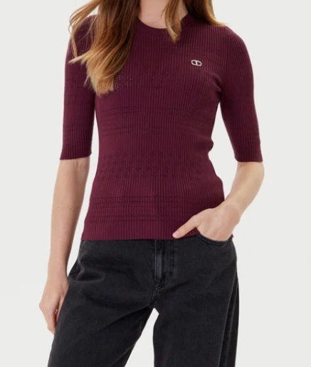 Twinset Ribbed Logo-plaque Jumper In Red