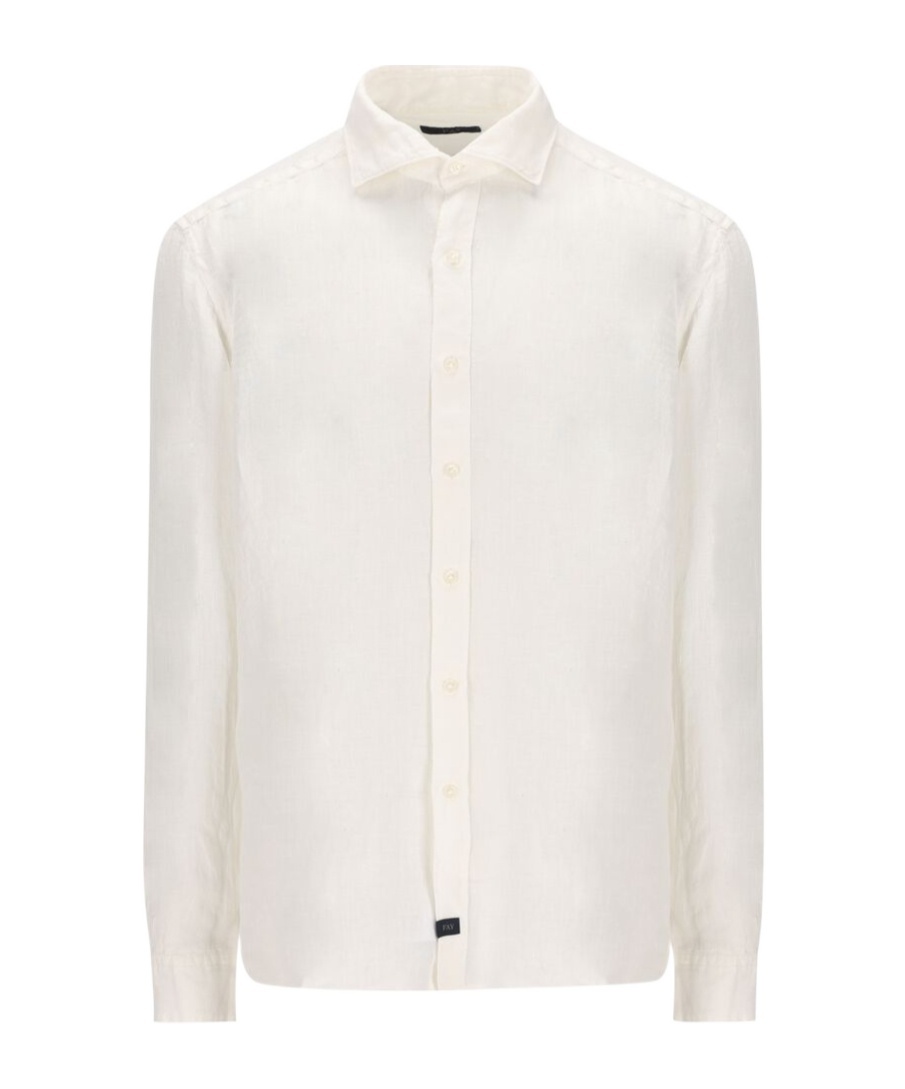 Fay Milky White Linen Shirt With Italian Made Regular Fit In White