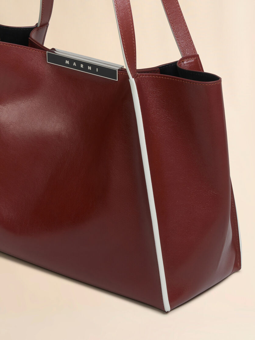 Marni Brown Leather Cresta E/w Small Tote Bag