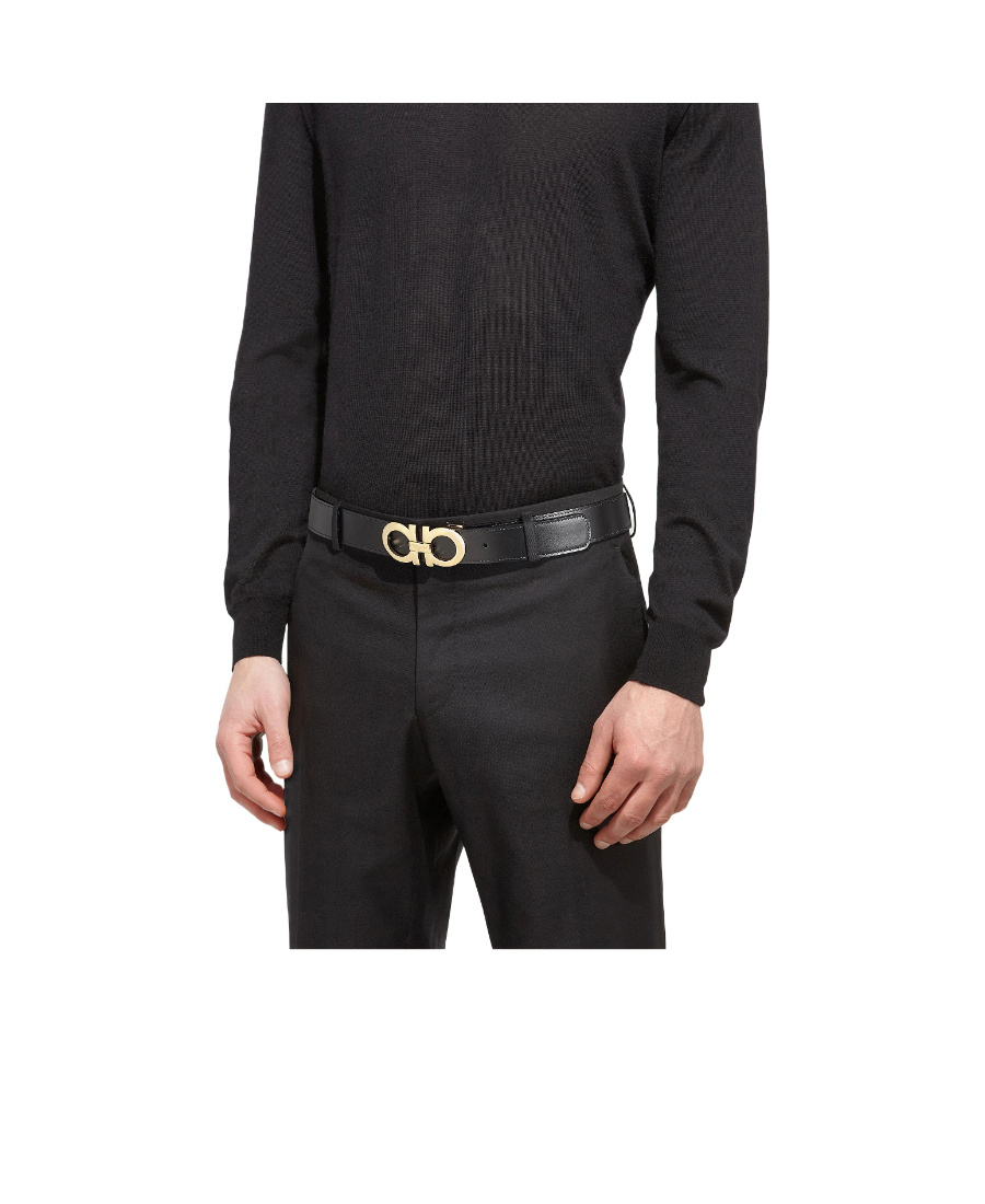Ferragamo Salvatore Gancini Reversible Buckle Belt In Black