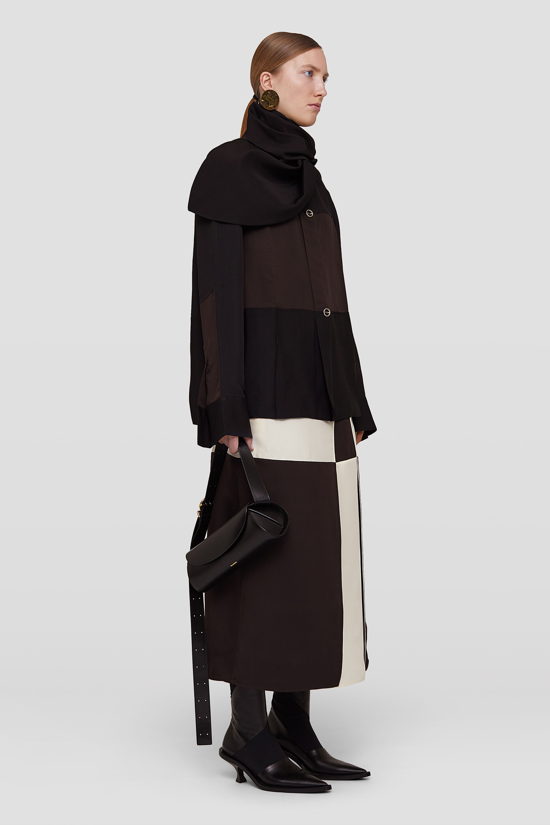 Jil Sander Colour-block Midi Skirt In White