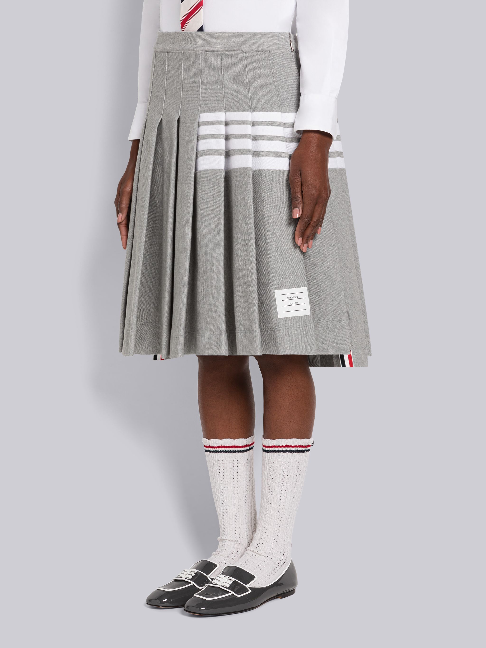 Thom Browne 4 Bar-stripe Step-hem Pleated Skirt In Gray