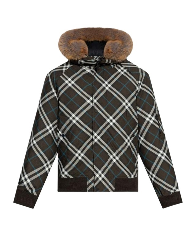 Burberry High-neck Zip-up Checked Jacket In Black