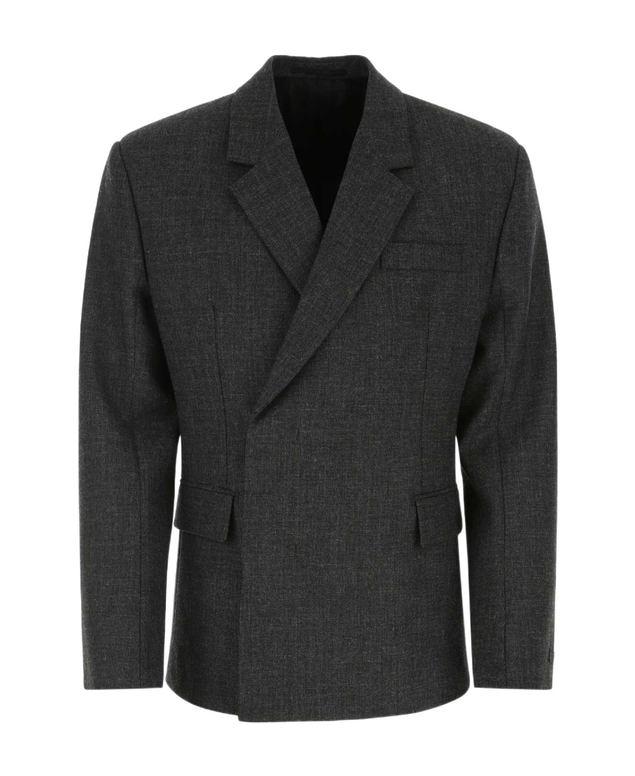 Prada Double-breasted Tailored Blazer In Coal Gray