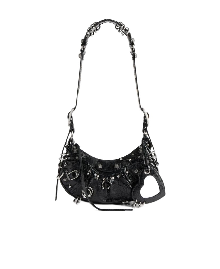 Balenciaga Green Leather Shoulder Handbag With Magnetic Closure And Metal Details In Black