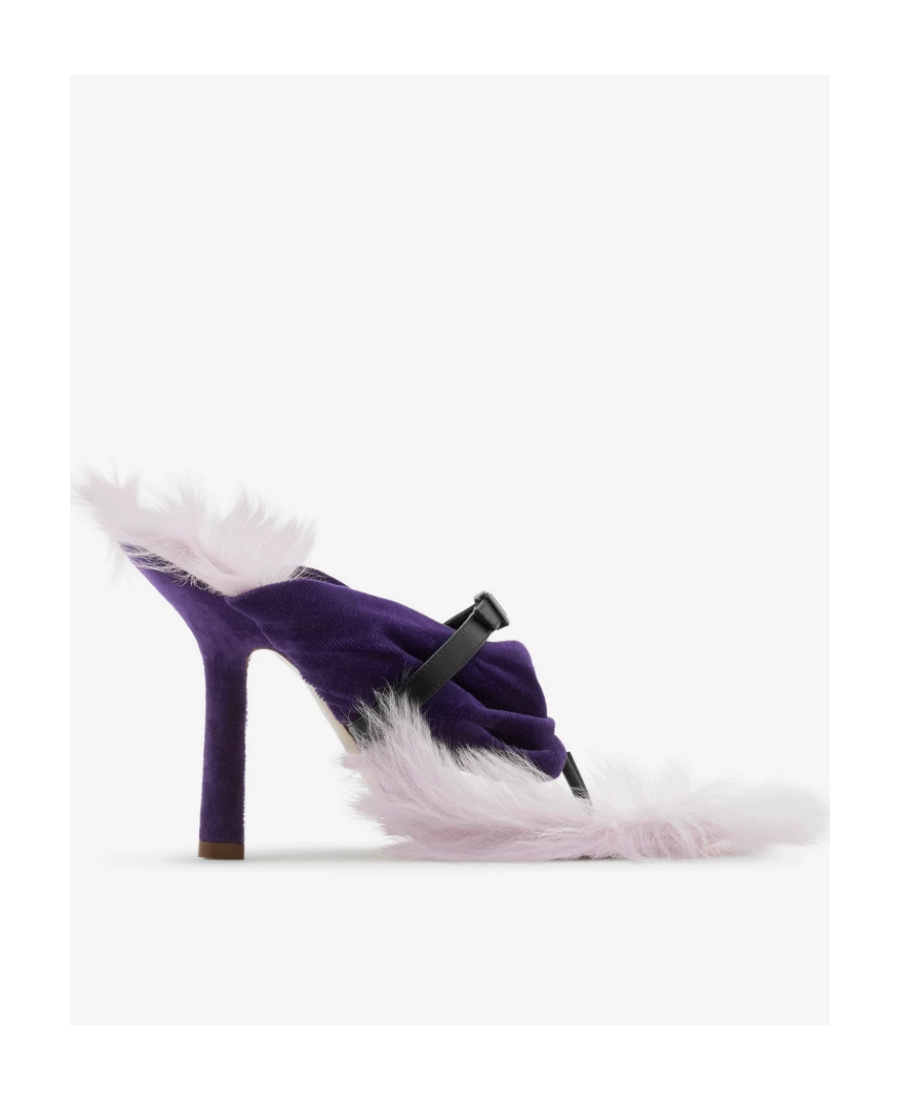 Burberry Fox Velvet Shearling Stiletto Slide Sandals In Black