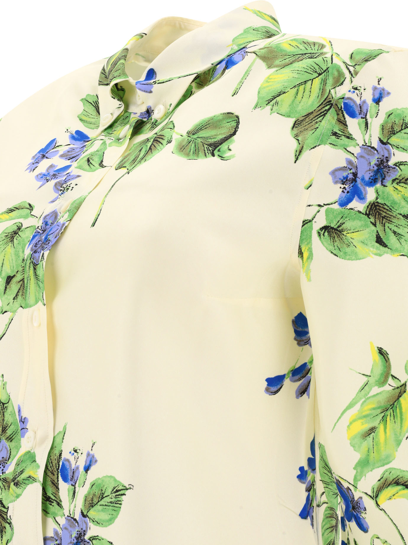 Prada Floral Print Silk Shirt In White