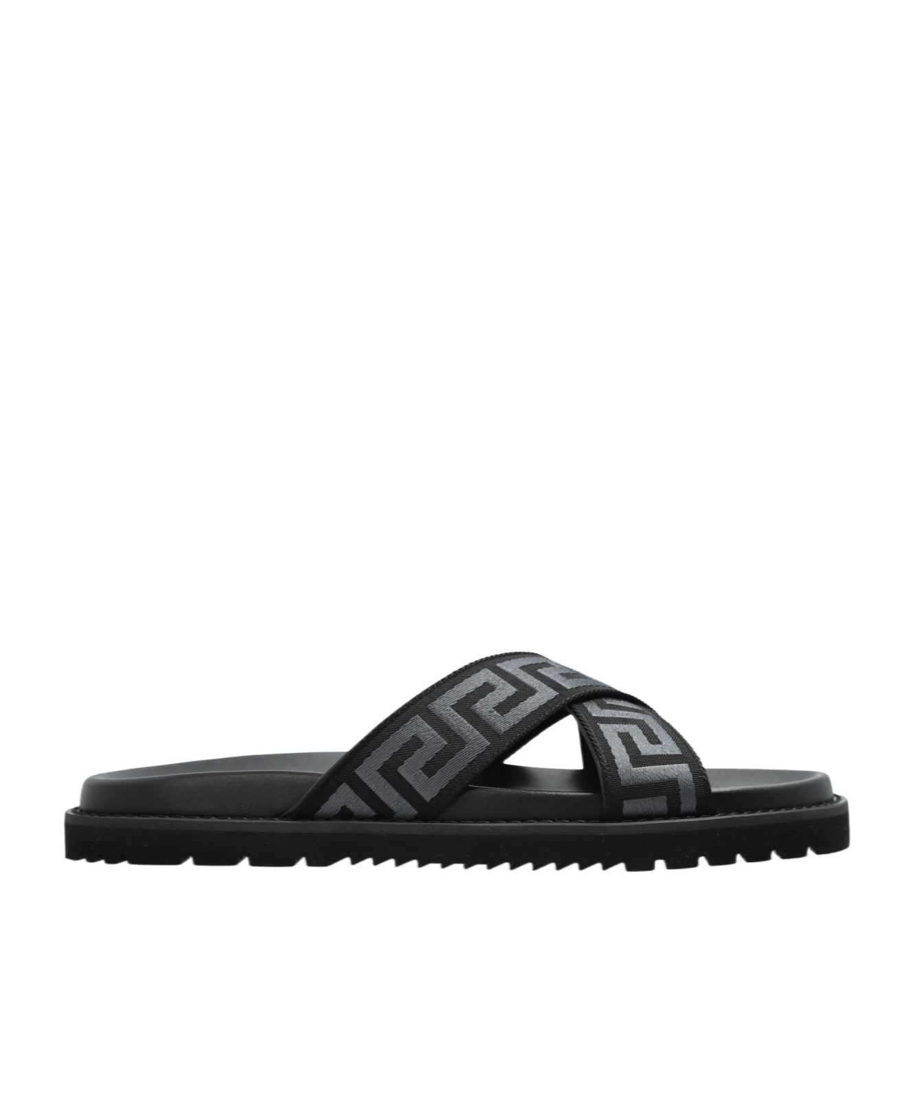 Versace Greca Jacquard Flat Slides In Black