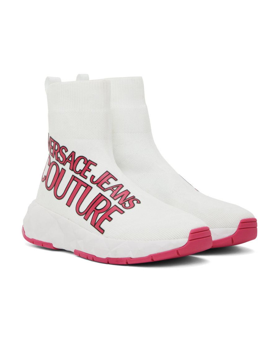 Versace Jeans Logo High-top Leisure Sports Shoes In White