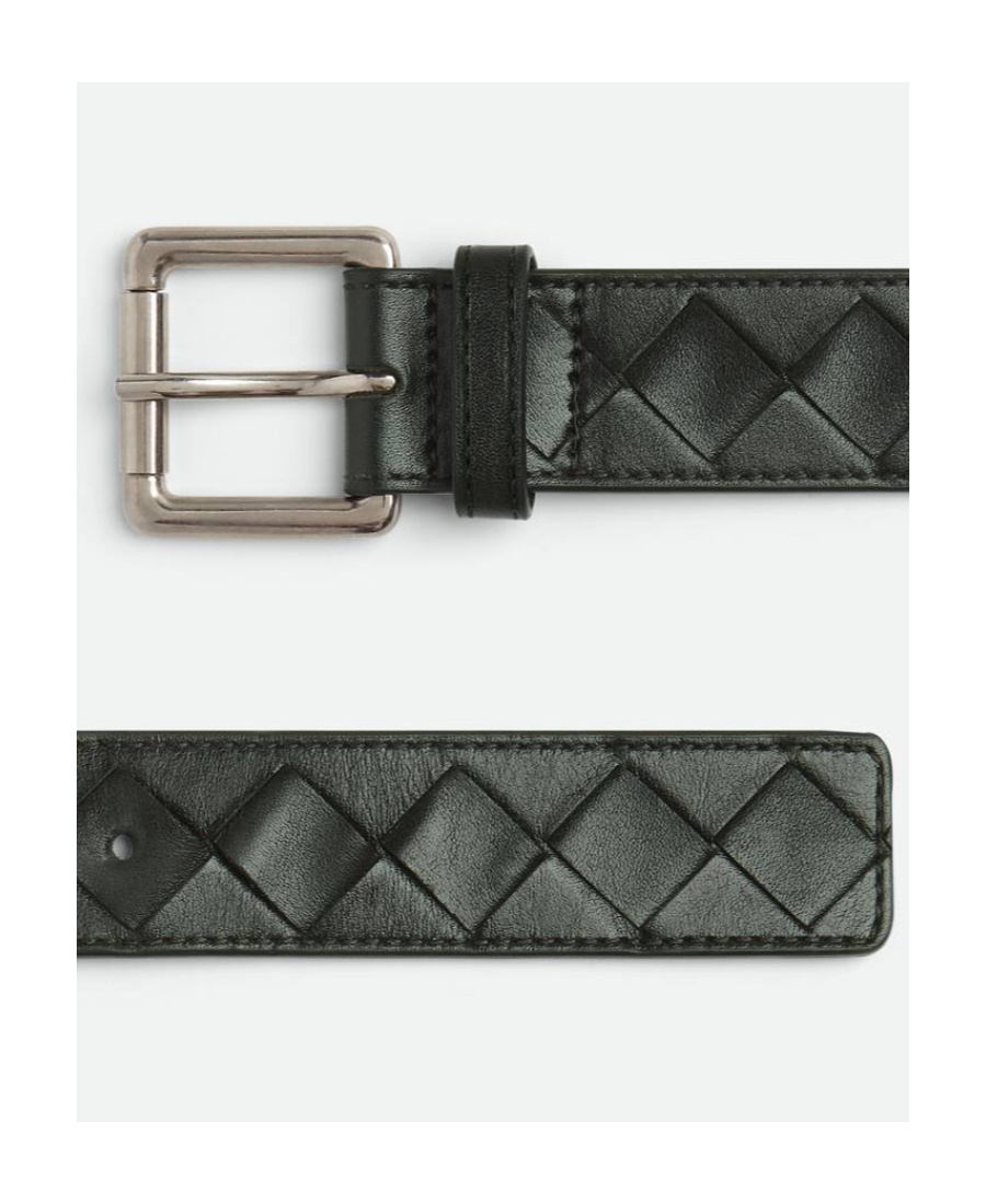 Bottega Veneta Signature Weave Buckle Belt In Black