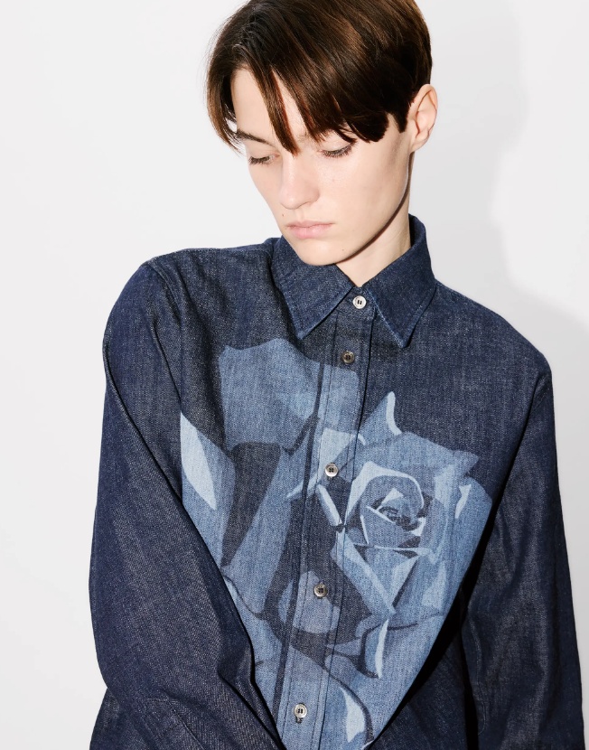 Kenzo Lapel Denim Shirt In Black