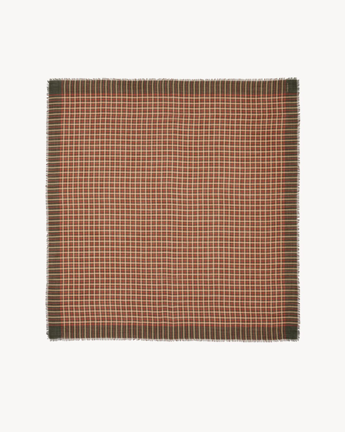Saint Laurent Large Square Scarf In Madras Wool Twill In Brown