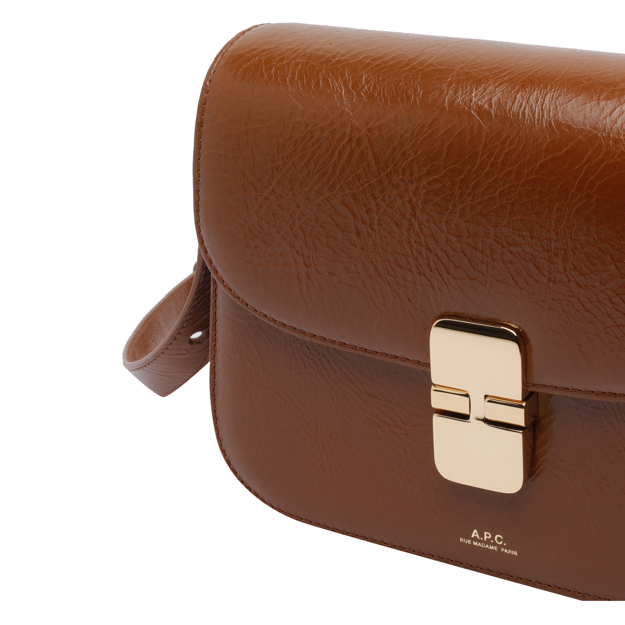 Apc A.p.c. Small Tan Leather Shoulder Bag With Adjustable Strap In Brown
