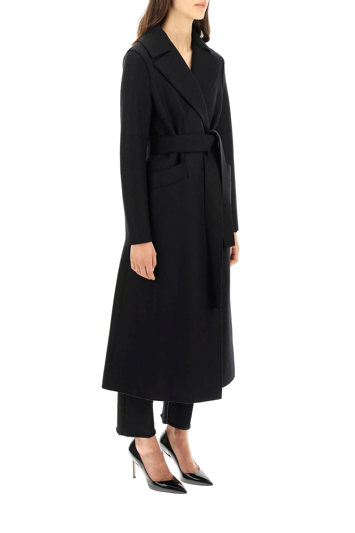 Shop Harris Wharf London Wrap-around Virgin Wool Coat In Black