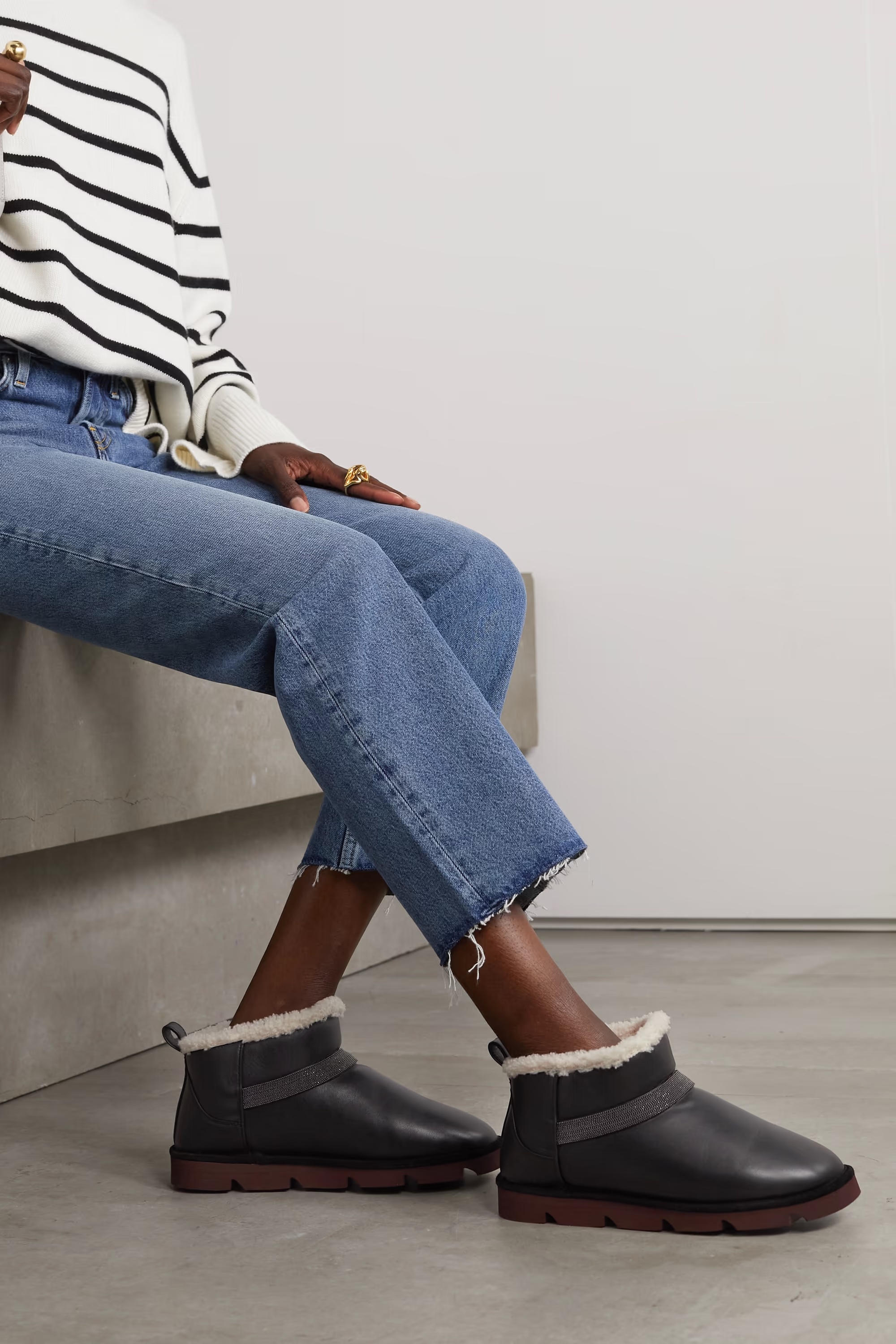 Brunello Cucinelli Leather Short Boots In Black