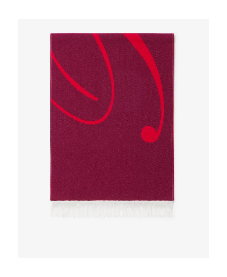 Shop Burberry Logo Intarsia-knit Wool-blend Scarf In Red