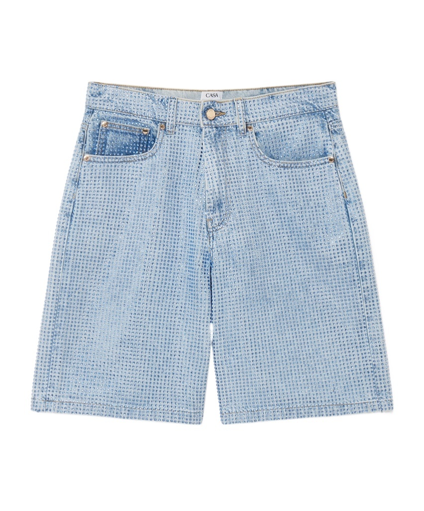Casablanca Blue Crystal Embellished Denim Shorts In Blue