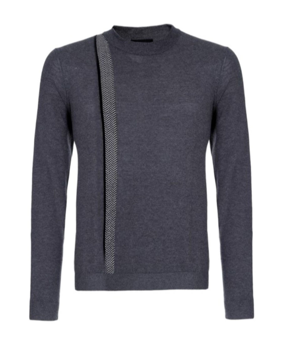 Giorgio Armani Herringbone Striped Magneto Sweater In Black
